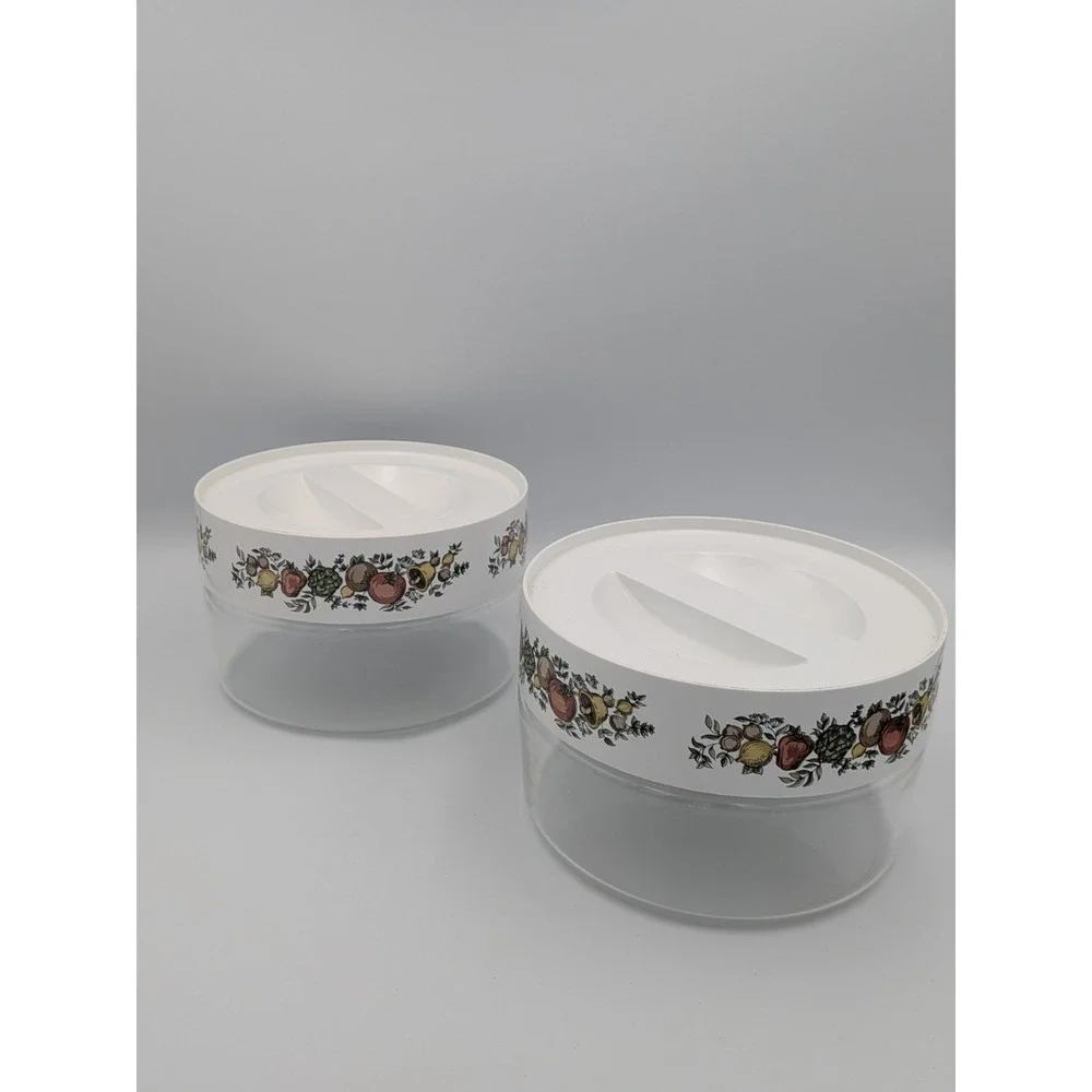 Vintage Pyrex Spice of Life See 'N Store Canisters Set of 2 Clear Stackable Jars